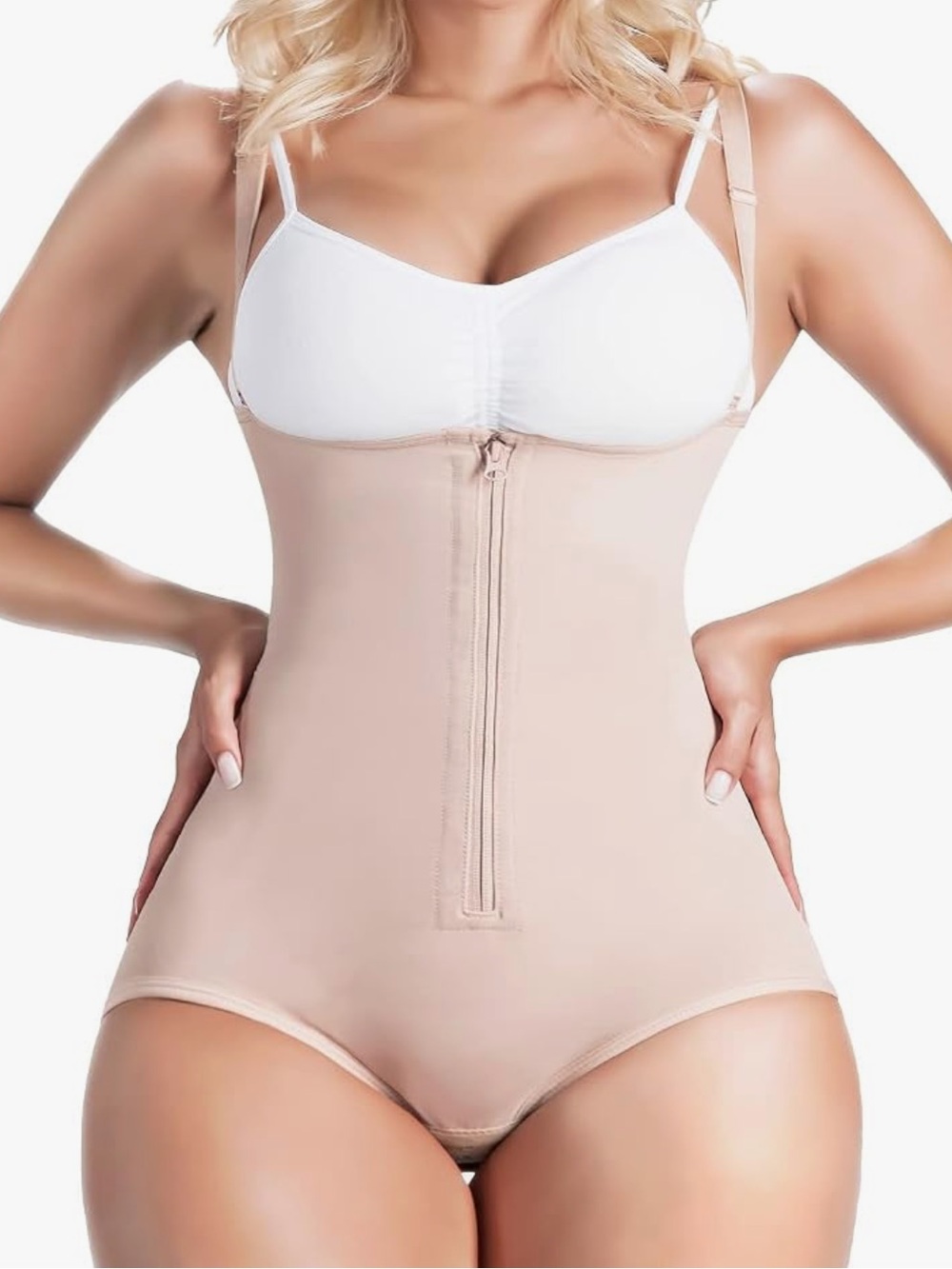 Diane High-Waist Nude Shapewear Bodysuit with Front Zipper